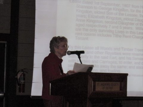 Mary Lou Duncan, past Society Genealogist, speaking at one of the Library's sponsored Genealogy Programs